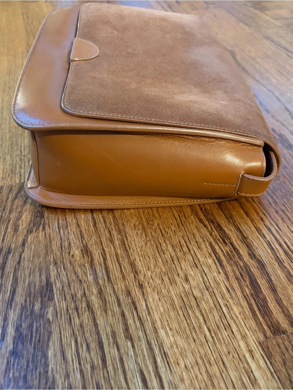 Cuyana Tan Suede and Leather Crossbody Bag with Gold Accent